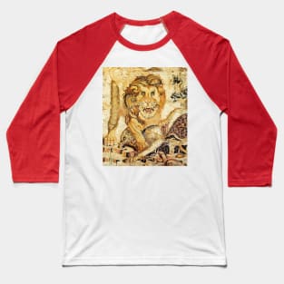 LION ATTACKING LEOPARD Pompeii Antique Roman Mosaics Baseball T-Shirt